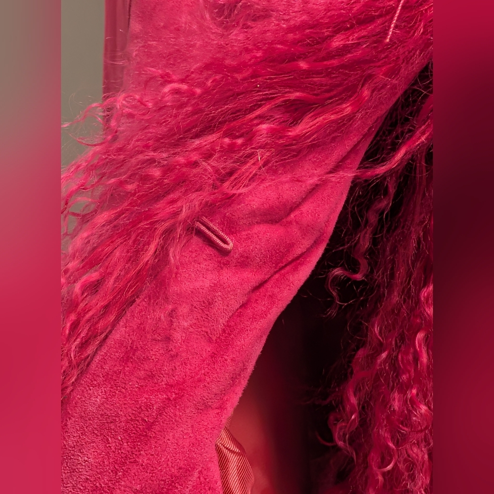 90s Danier Penny Lane Jacket - Pink Suede With Mongolian Wool Trim - Picture 5 of 13